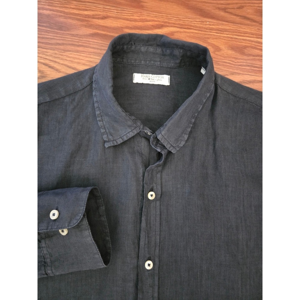 Haris Cotton Mens Black‎ 100% Linen Button Down Shirt Made in Greece Size XXL